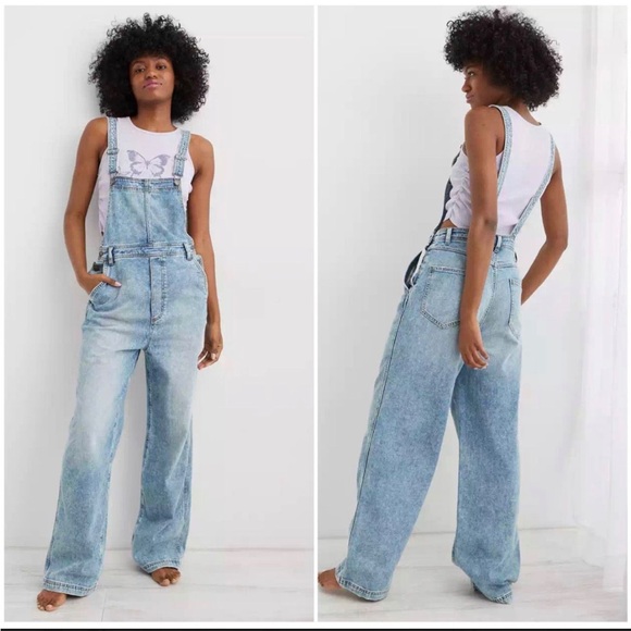 NWT Aerie Denim Wide Leg Overalls Y2K 90s Retro Casual Streetwear XL - Picture 11 of 11